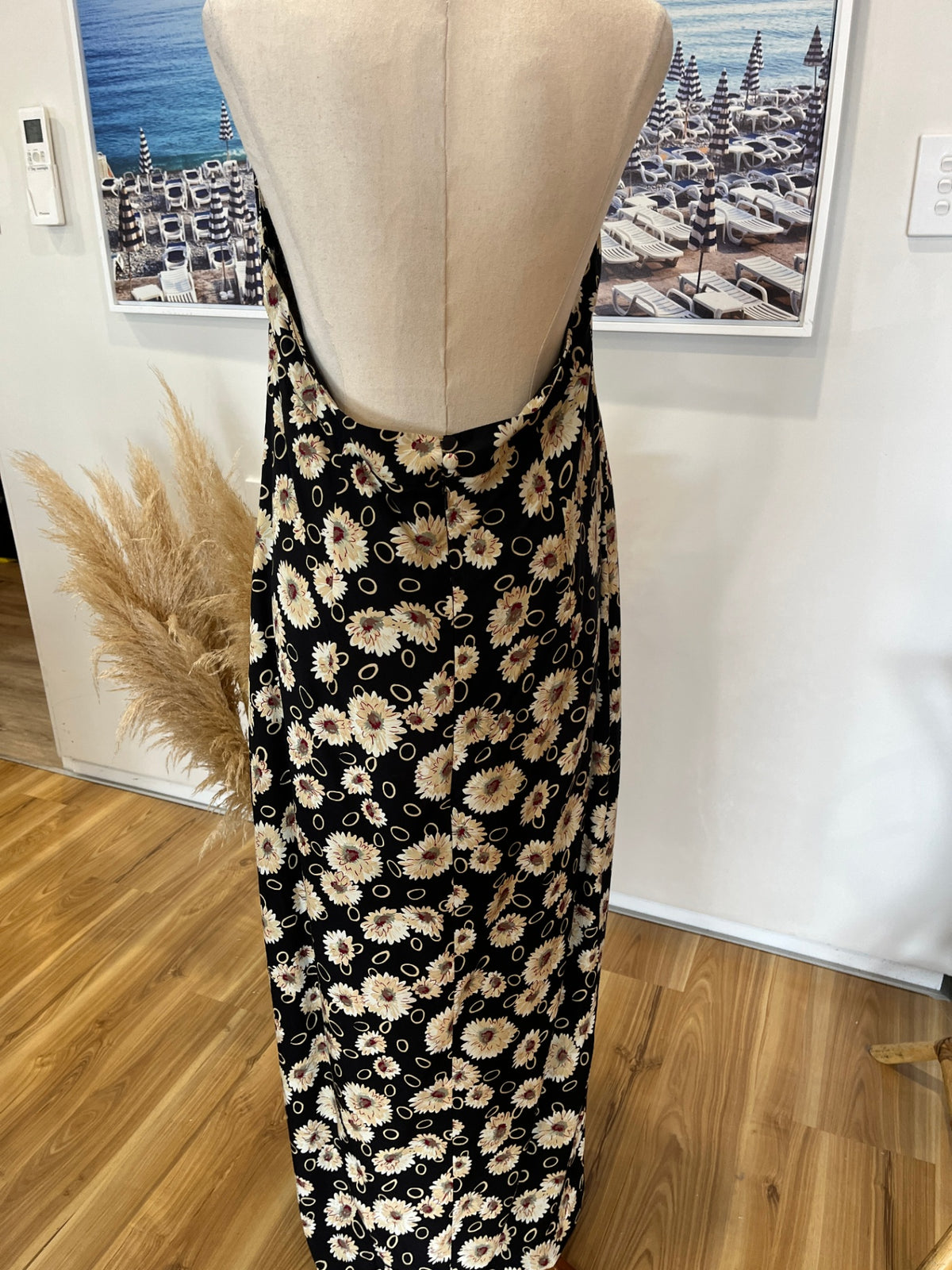 ICE NZ Made Black & Cream Floral Halter Neck Maxi Dress – Size 16