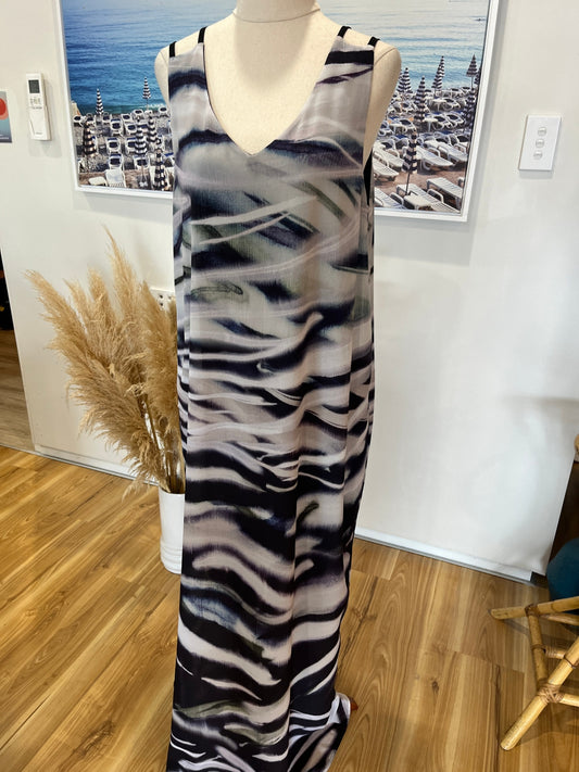 MAX Pastel & Black Strappy Slip Dress – Double Shoe-String Straps Size 12