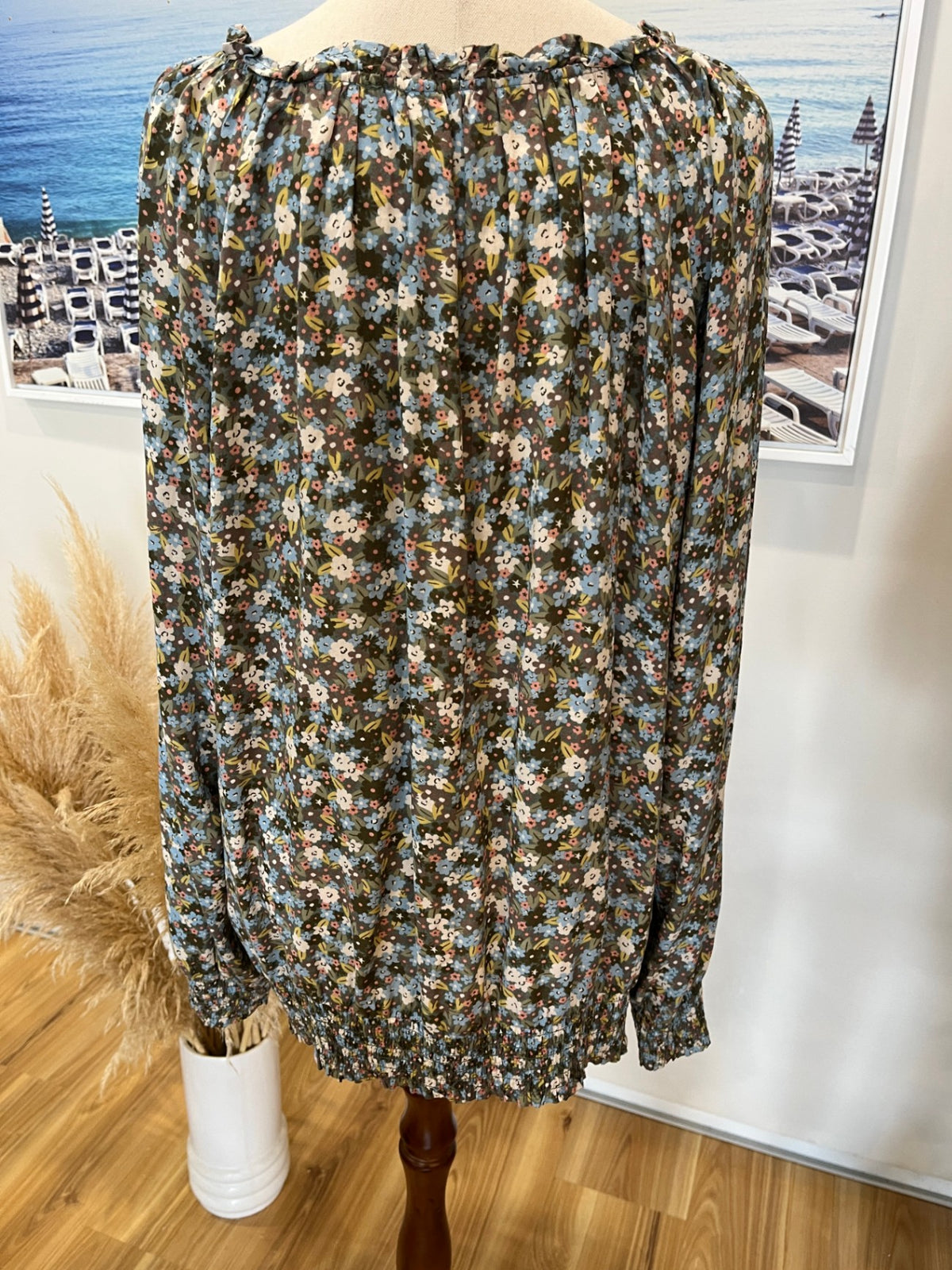 Ella J Green & Grey Floral Long Sleeve Top – Size 18 