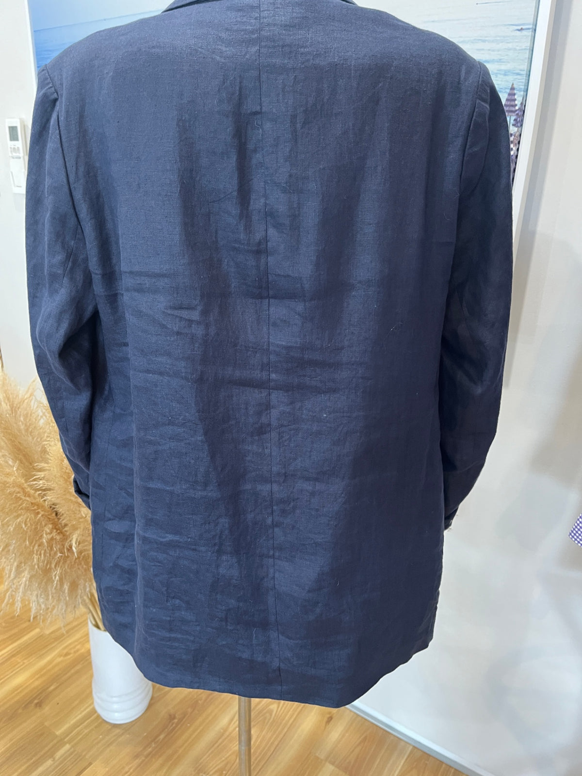 Billie The Label 100% Linen Blazer – Dark Navy, Oversized Double-Breasted Style | Size 14