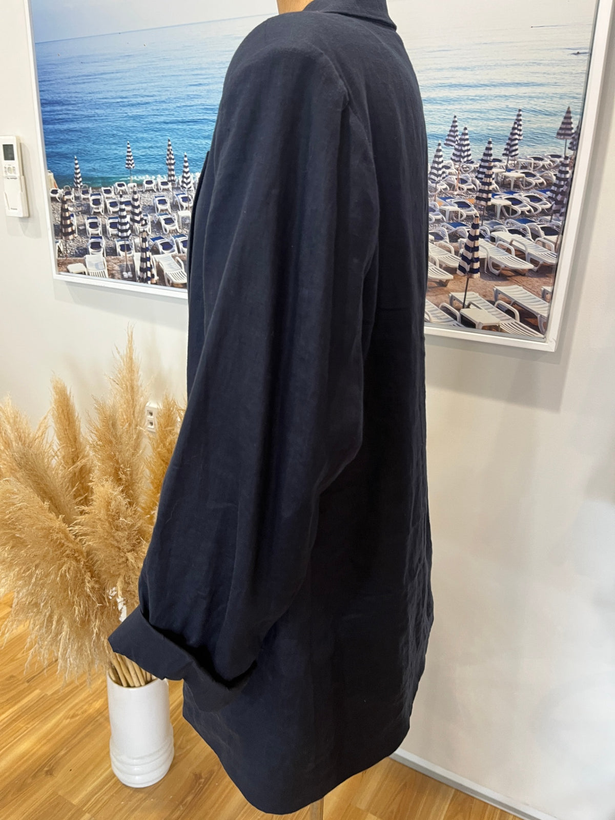 Billie The Label 100% Linen Blazer – Dark Navy, Oversized Double-Breasted Style | Size 14