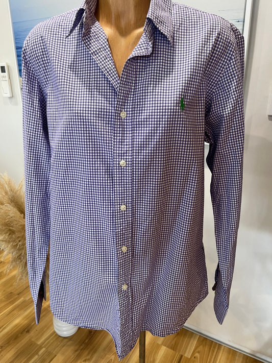 Ralph Lauren Purple & White Check Shirt – Long Sleeve, Collared | Size M