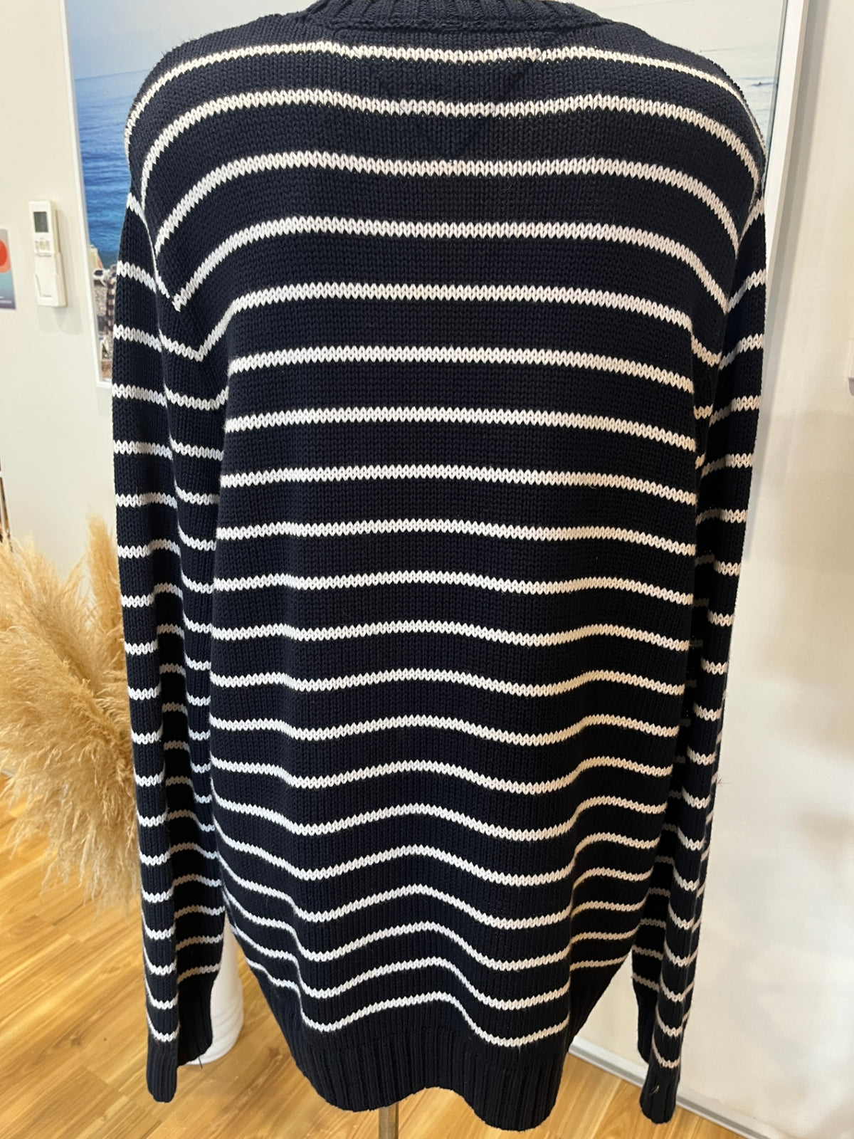 Tommy Hilfiger Navy & White Striped Jersey Top – Long Sleeve | Size L