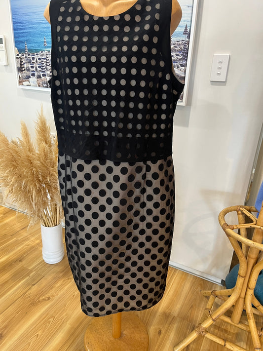 Black Tailored Dress – Round Neck with Sheer Overlay | Size 16