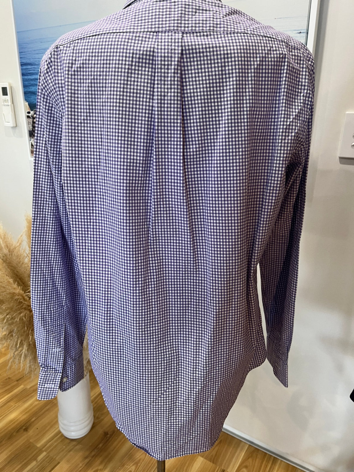 Ralph Lauren Purple & White Check Shirt – Long Sleeve, Collared | Size M