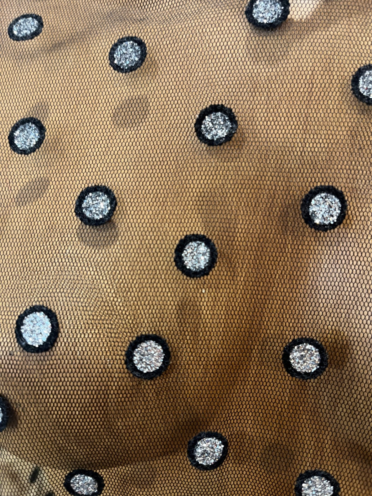 Zara Black Sheer T-Shirt – Silver Polka Dots, Round Neck | M/L