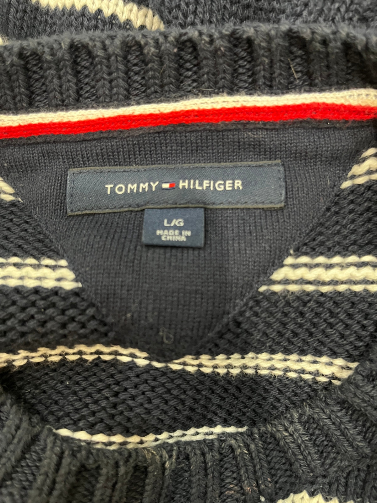 Tommy Hilfiger Navy & White Striped Jersey Top – Long Sleeve | Size L