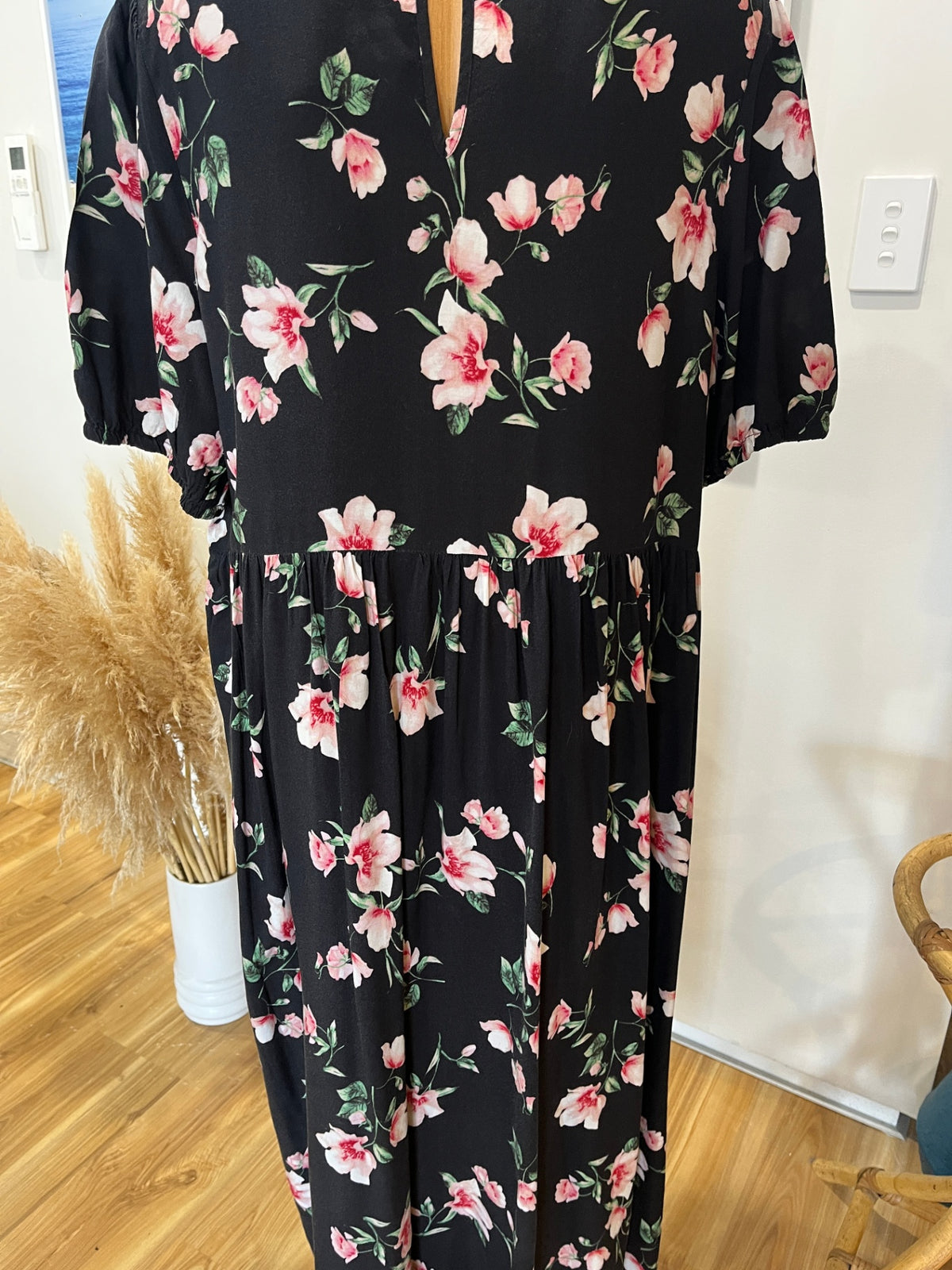 Gloss by Shine On Black Floral Dress – Sheer Front Detail | Size 16