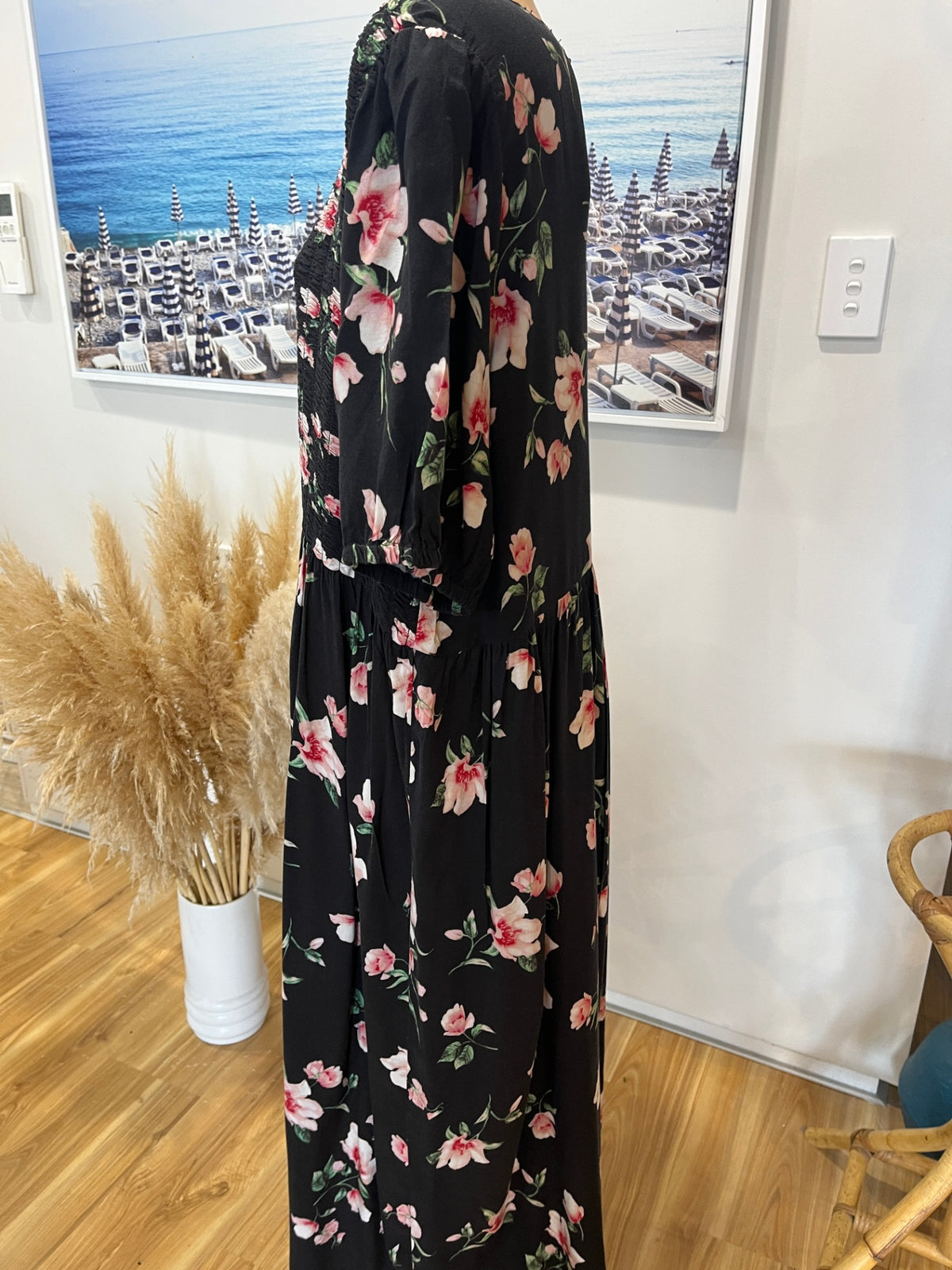Gloss by Shine On Black Floral Dress – Sheer Front Detail | Size 16