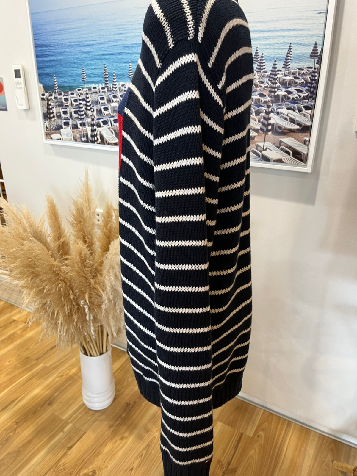 Tommy Hilfiger Navy & White Striped Jersey Top – Long Sleeve | Size L