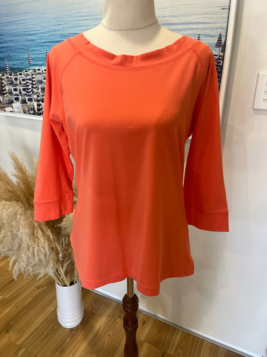 Vassalli Apricot Top – Boat Neck ¾ Sleeve Casual Chic | Size 10