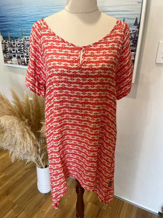 Art Style by Rebecca Herring Dragonfly Print Dress – Dark Orange Short Sleeve | Size 8