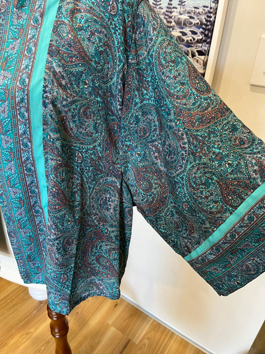 Mary Kate Aqua Paisley Floaty Silk Blend Top – One Size