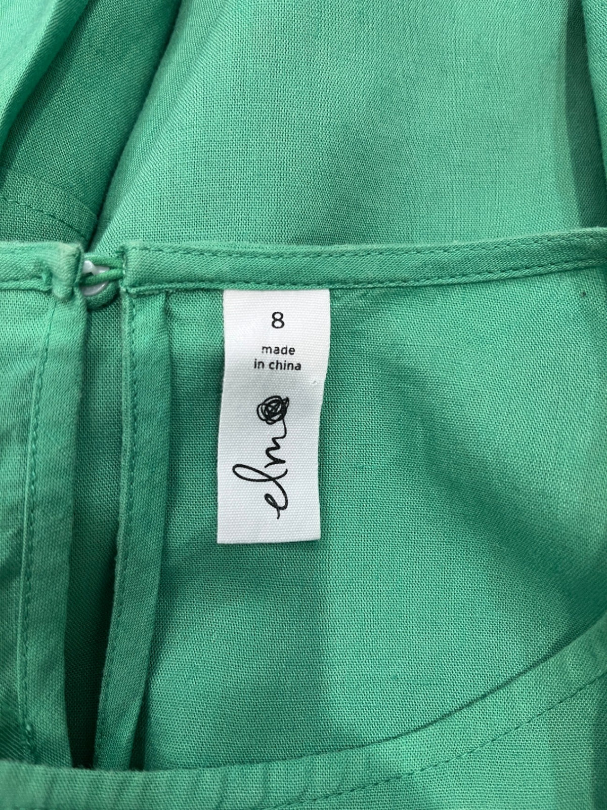 Elm Linen Blend Green Long Sleeve Top – Round Neck | Size 8       
