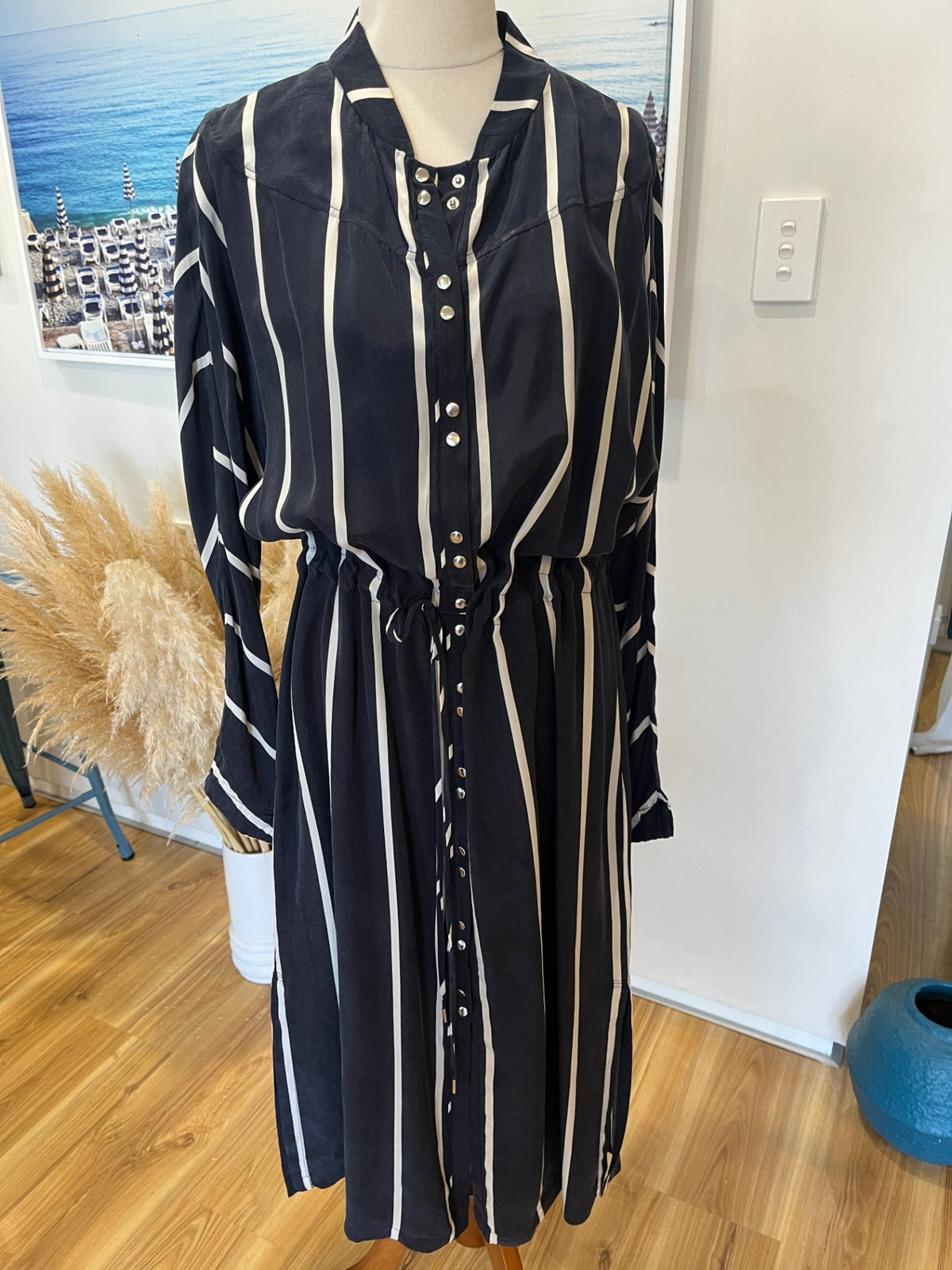 Country Road Navy Stripe Shirt Dress – Long Sleeve | Cream Stripe | Size 12