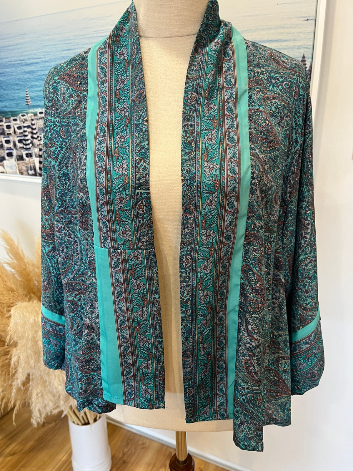 Mary Kate Aqua Paisley Floaty Silk Blend Top – One Size