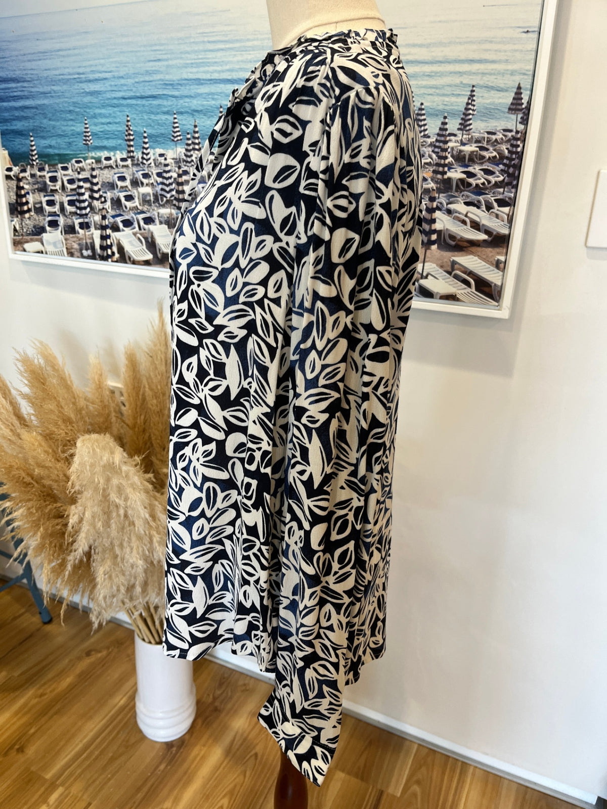 FOIL Blue & Cream Leaf Print Blouse – Long Sleeve | Size M