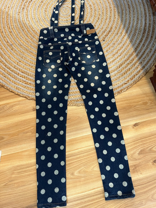 Buff High-Waisted Blue Jeans – White Spot Print | Size 8 | Removable Braces