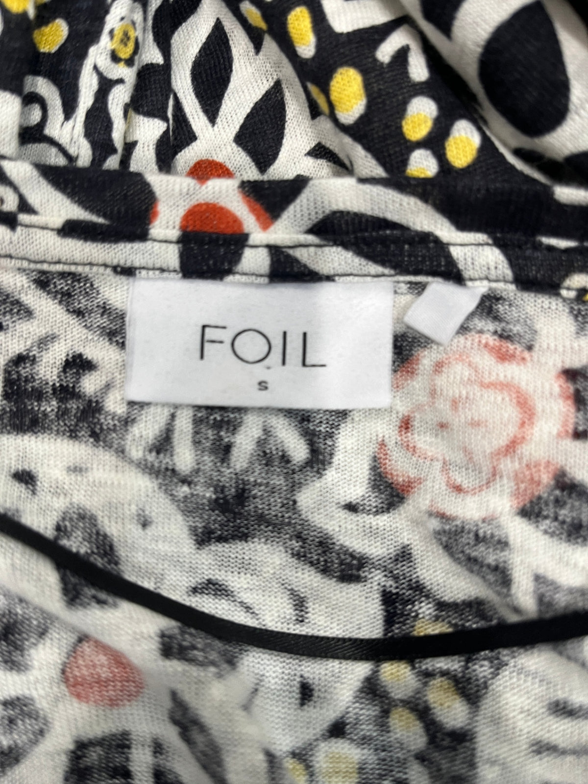 Foil Black & Cream Floral Lightweight Long Sleeve Top – Size Small