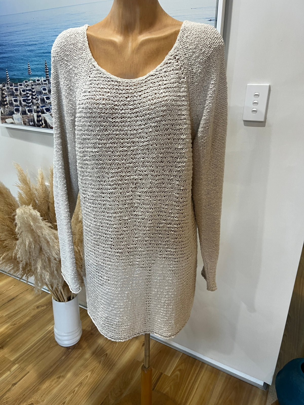 S.Oliver Round Neck Knit Cream Long-sleeve Jersey - Medium