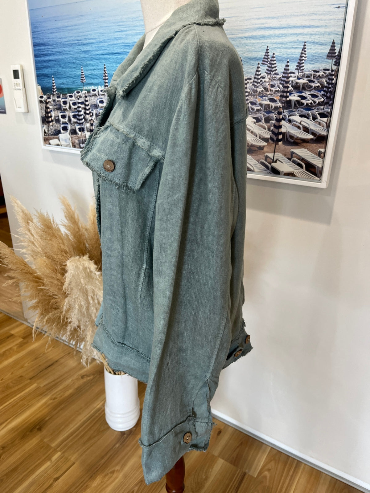 Made in Italy Blue/Green Linen Denim-Style Jacket – Size S/M