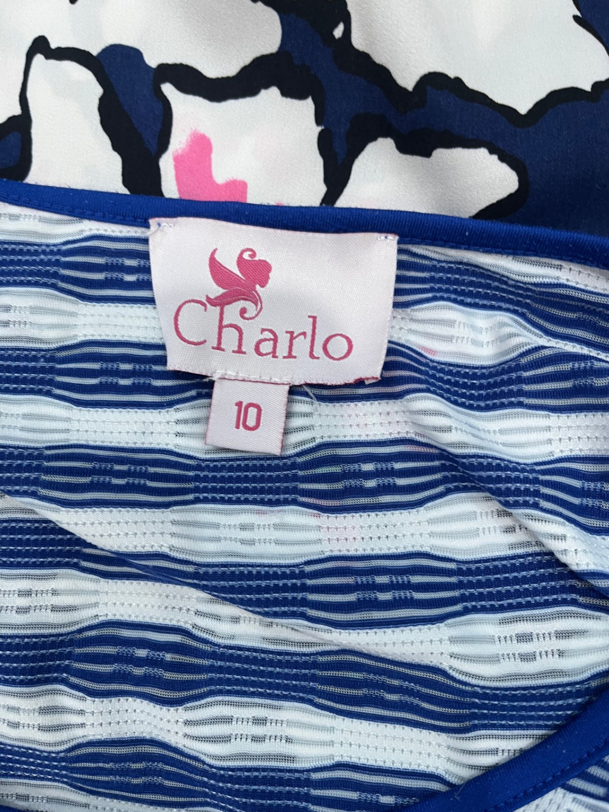 Charlo Blue, White & Pink Floral Slip Dress – Short Sleeve – Size 10