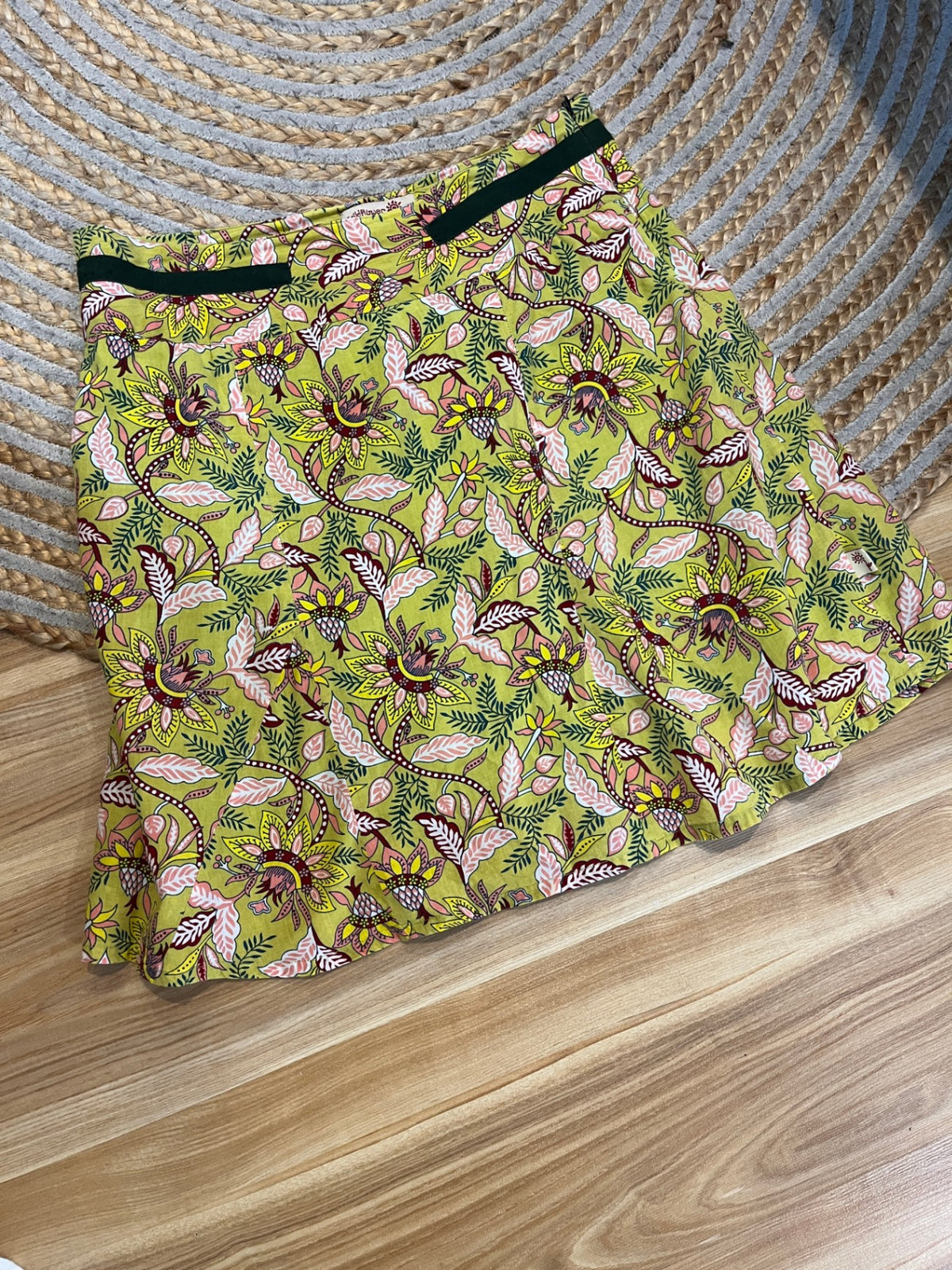 Wildflower Green Floral Ethnic Woven A-Line Skirt – Size 10