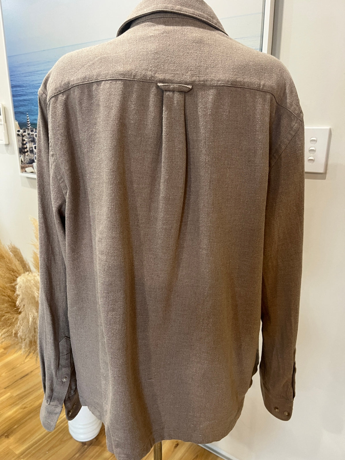 Barkers' Cotton Linen Blend Beige/Brown Shirt - Large