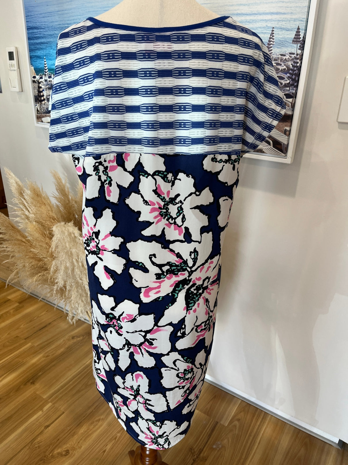 Charlo Blue, White & Pink Floral Slip Dress – Short Sleeve – Size 10