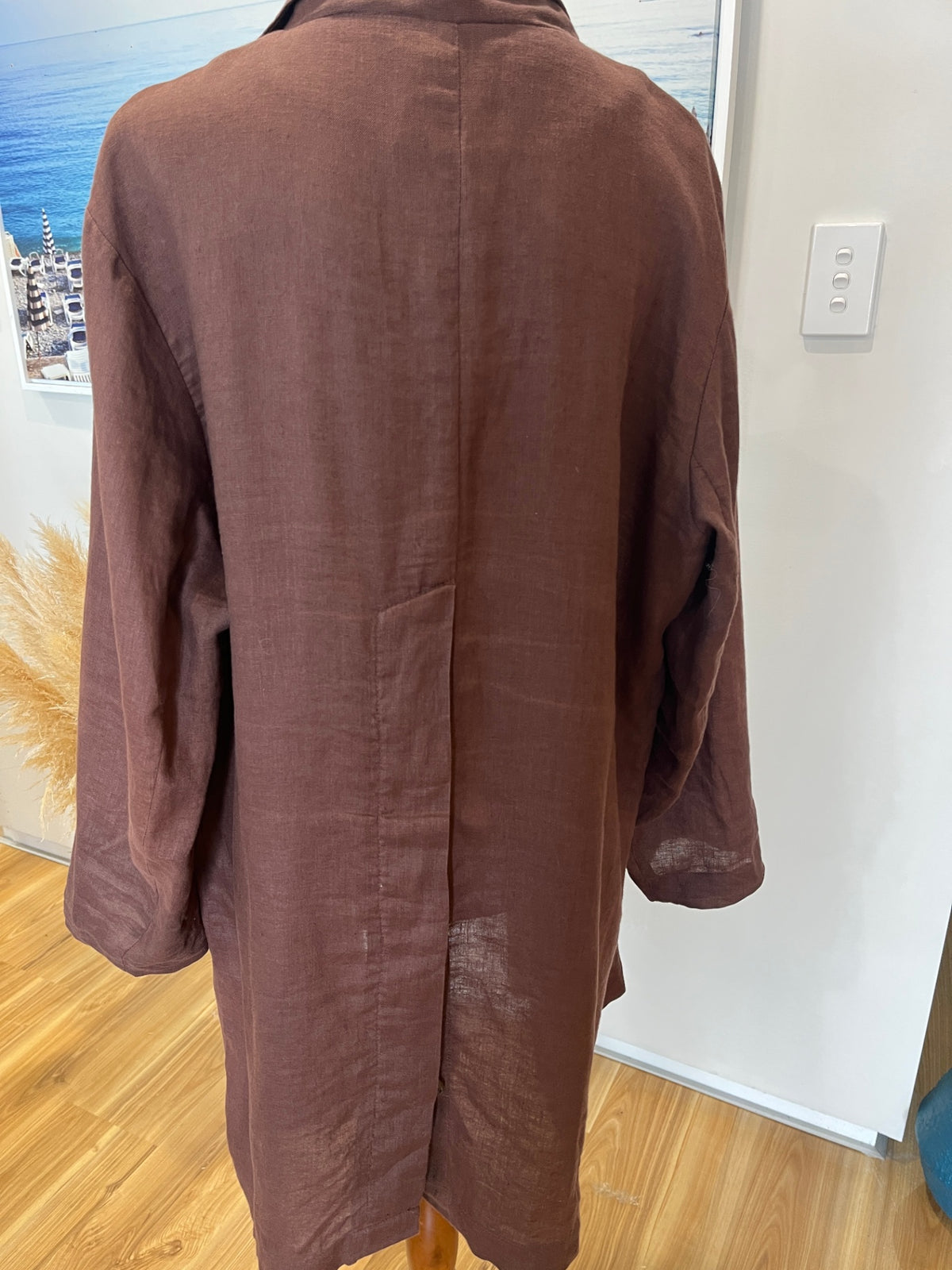 Two by Two Brown Linen Casual Jacket – Pockets & Button Back – Size L