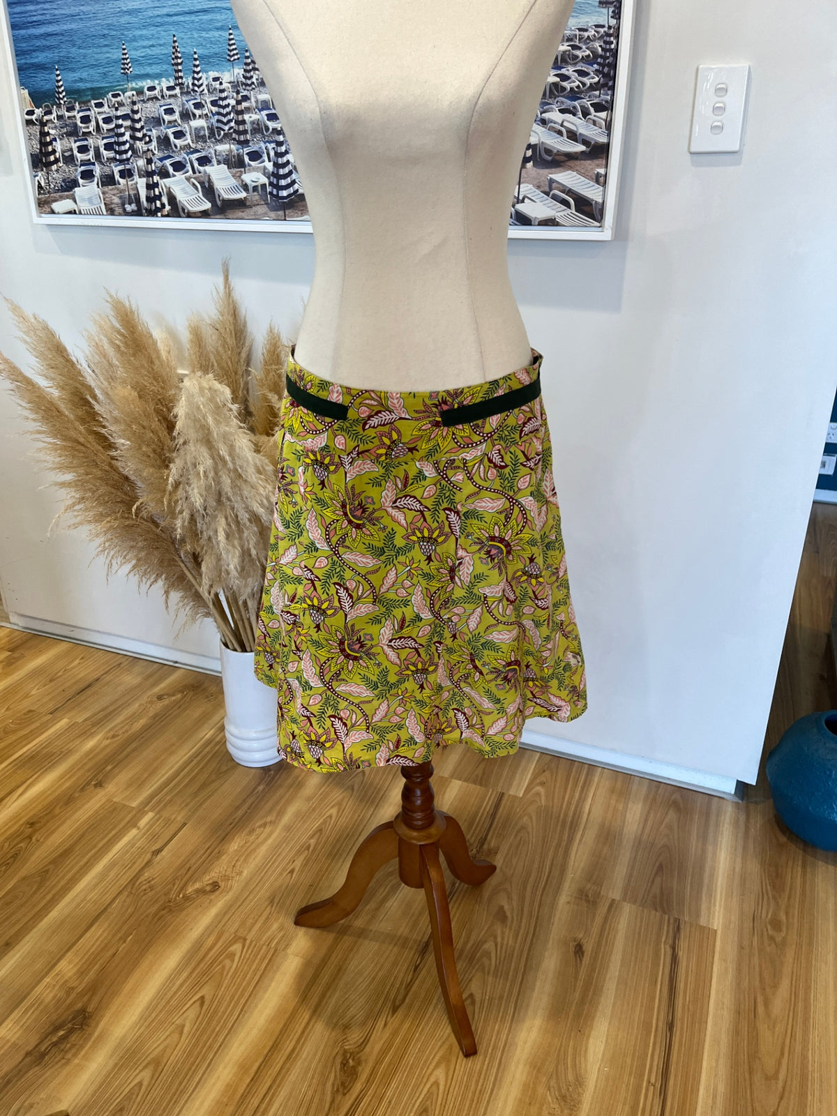 Wildflower Green Floral Ethnic Woven A-Line Skirt – Size 10