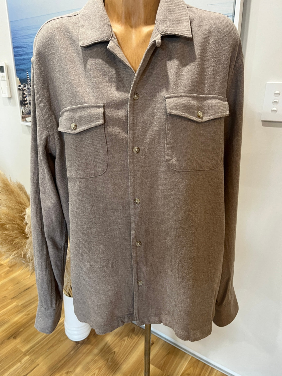 Barkers' Cotton Linen Blend Beige/Brown Shirt - Large
