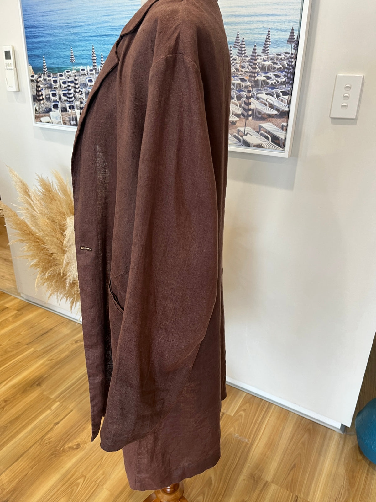 Two by Two Brown Linen Casual Jacket – Pockets & Button Back – Size L