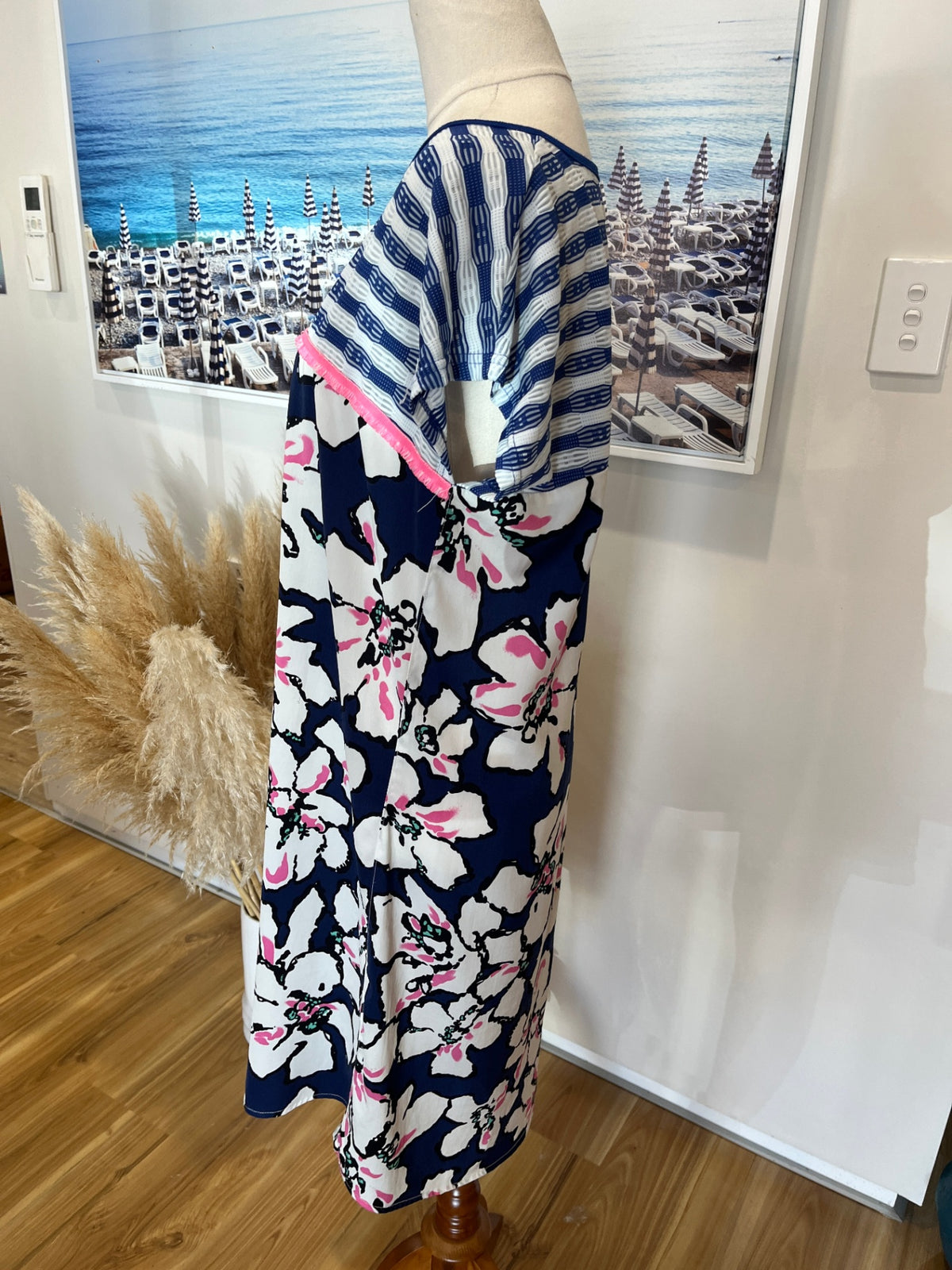 Charlo Blue, White & Pink Floral Slip Dress – Short Sleeve – Size 10