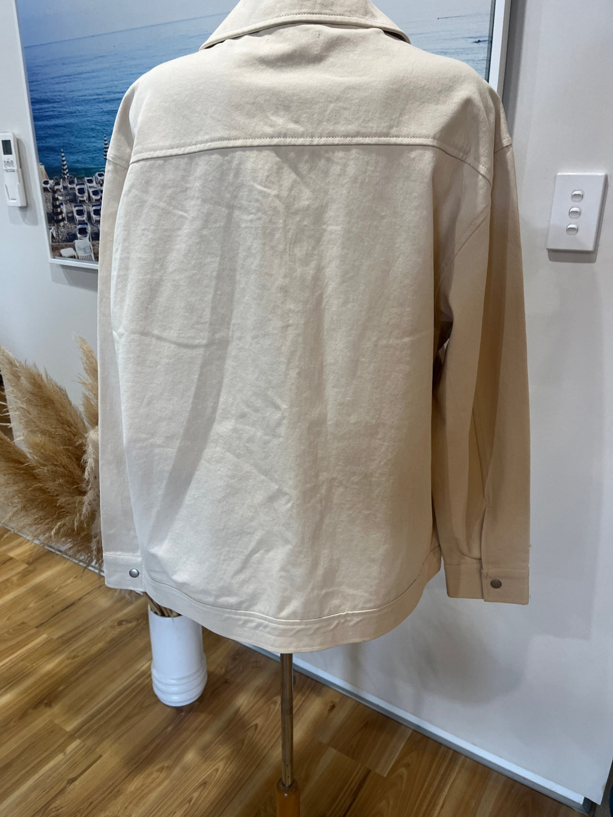 MARSPEOPLE Denim Style Dome Up Cream Jacket - Large