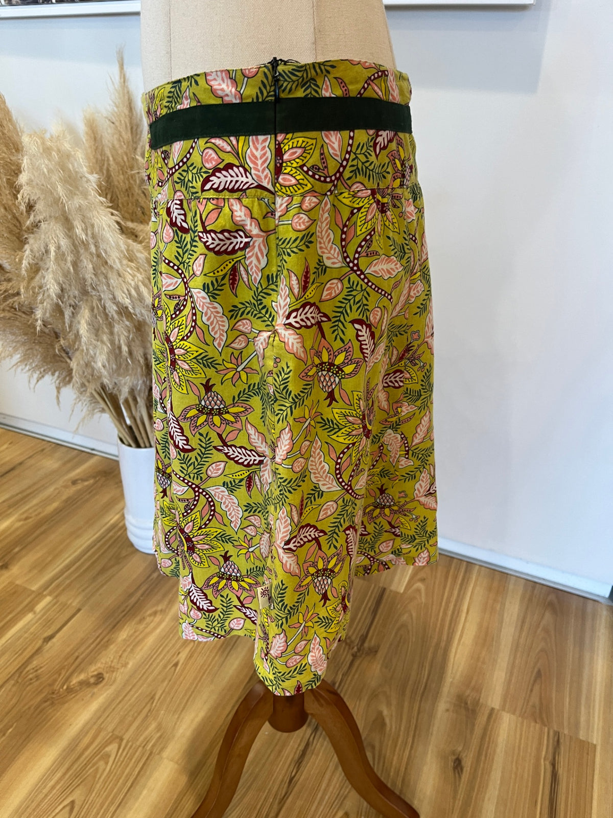 Wildflower Green Floral Ethnic Woven A-Line Skirt – Size 10