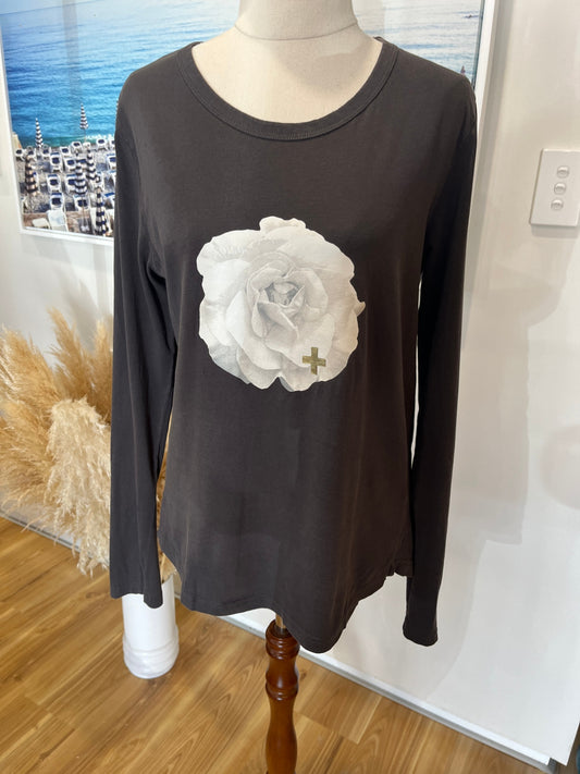 Stella & Gemma Grey Rose Print Long Sleeve Top – Size S