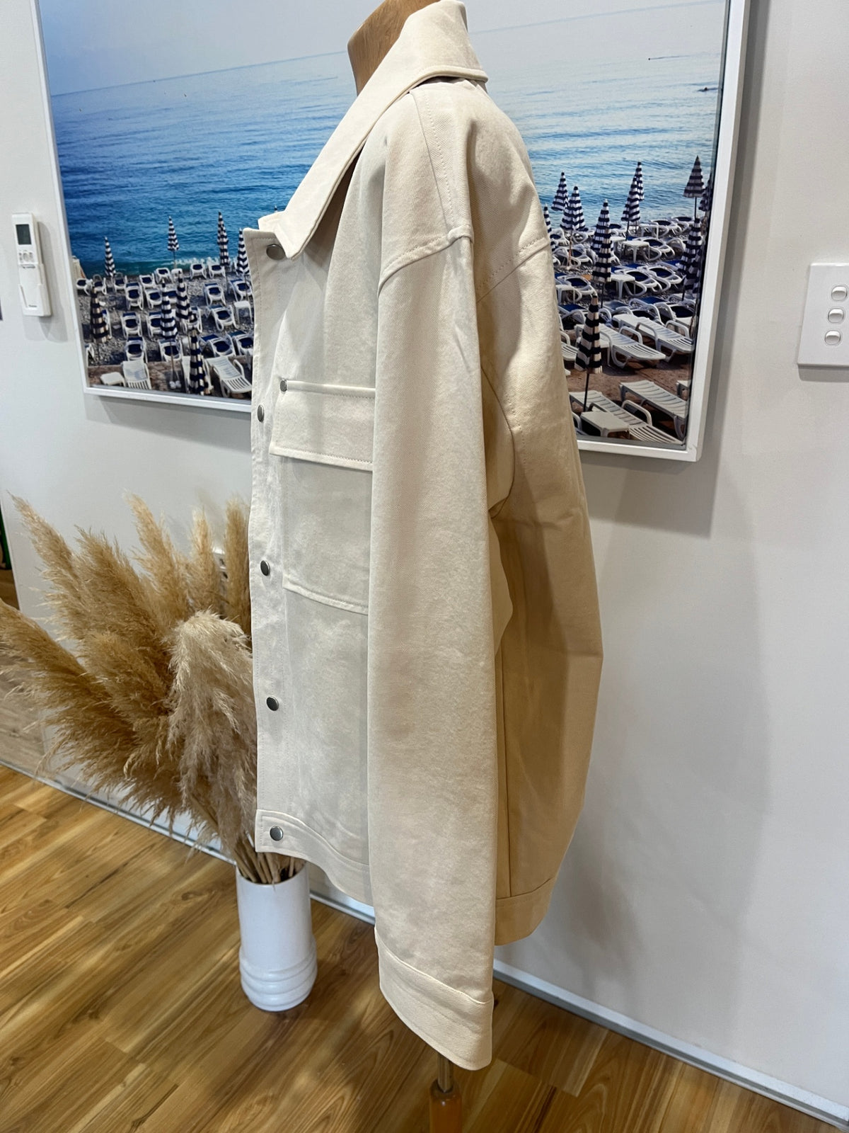 MARSPEOPLE Denim Style Dome Up Cream Jacket - Large