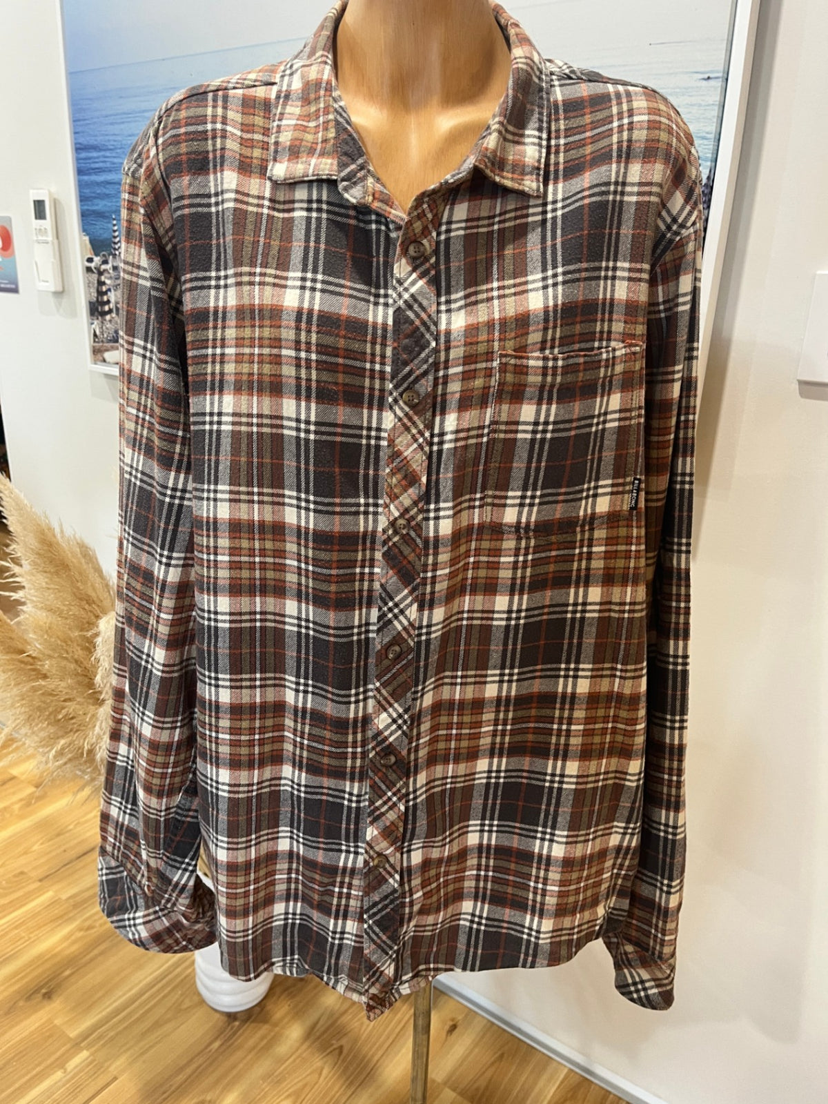 Men's Billabong Long-sleeve Brown Plaid Shirt - XL