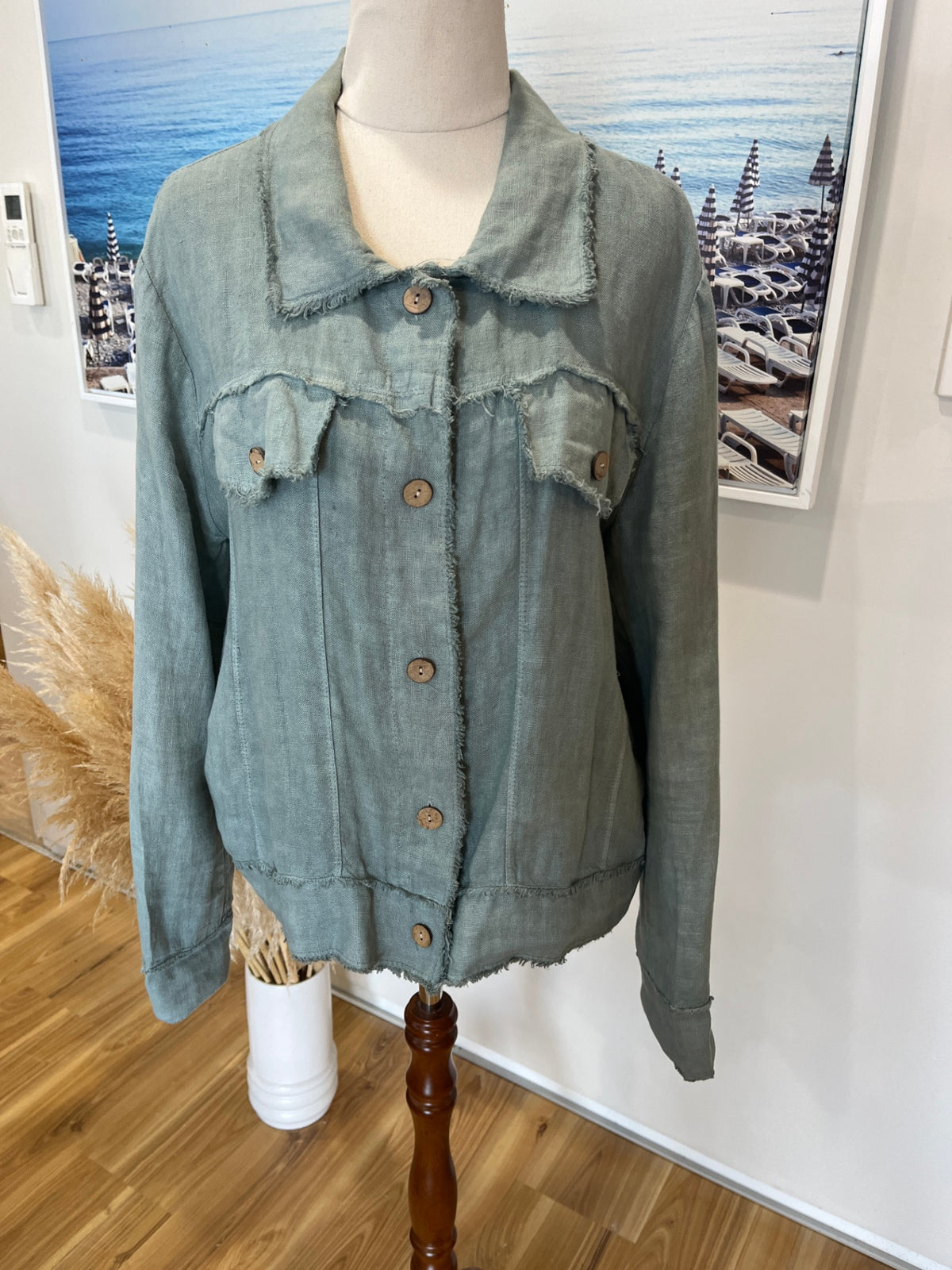 Made in Italy Blue/Green Linen Denim-Style Jacket – Size S/M